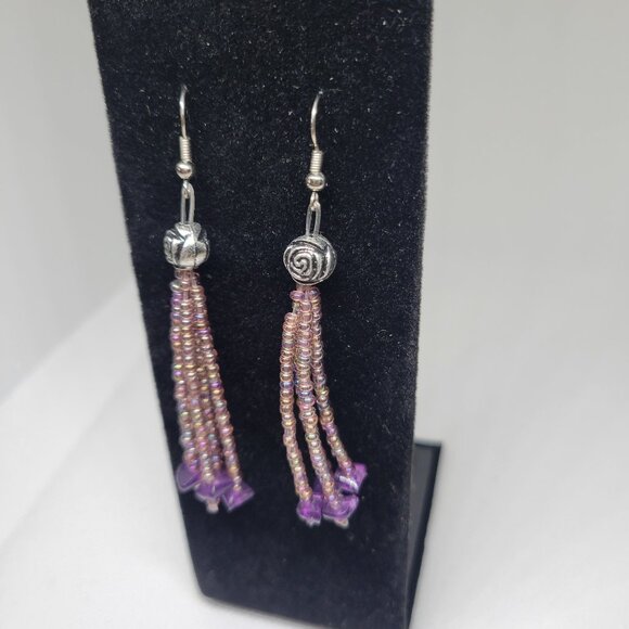 NWT S.A.V.V.Y Purple Dangle Drop Tassel Earrings - Picture 3 of 3